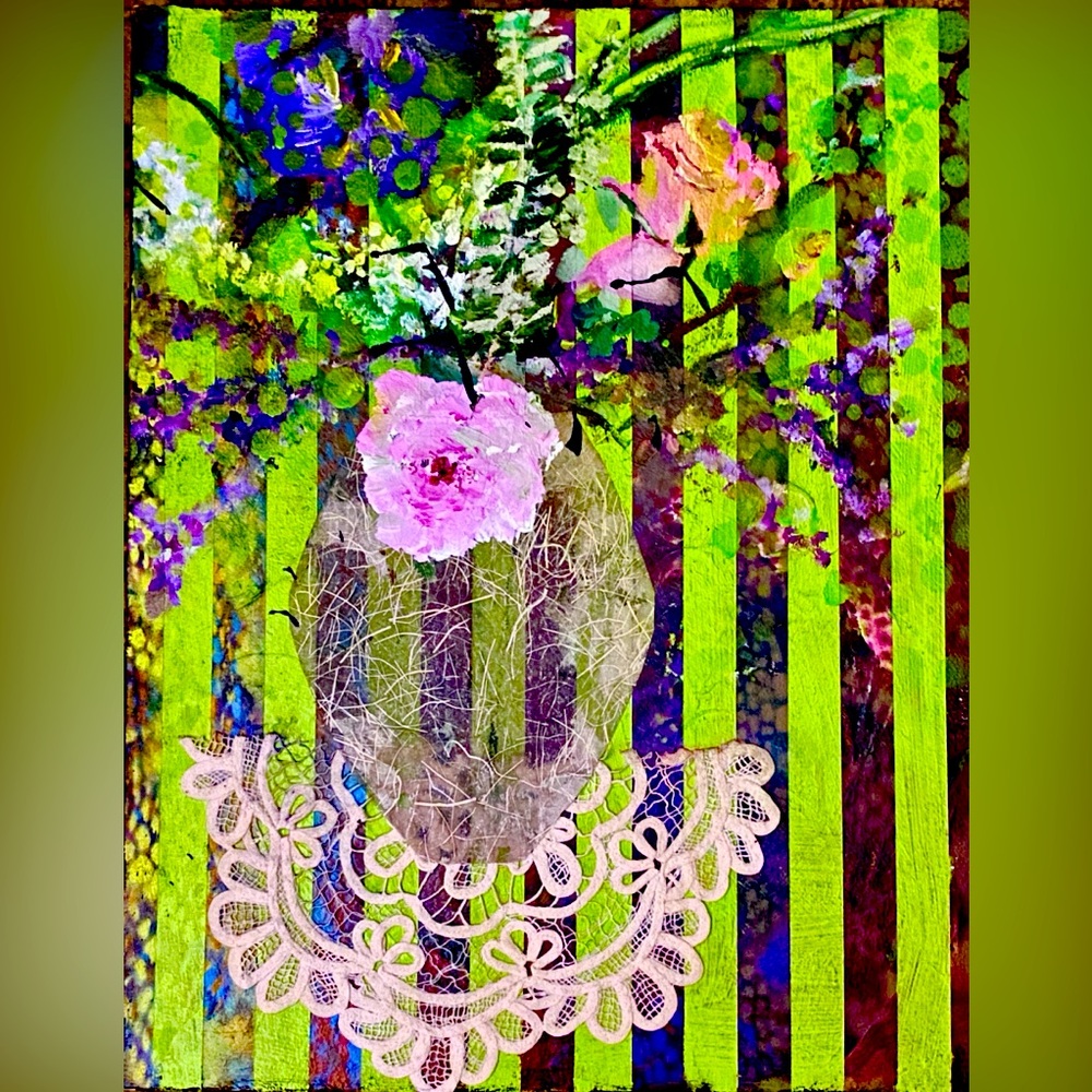 “Petals and Lace”, Acrylic on Stretched Canvas, 16 x 20